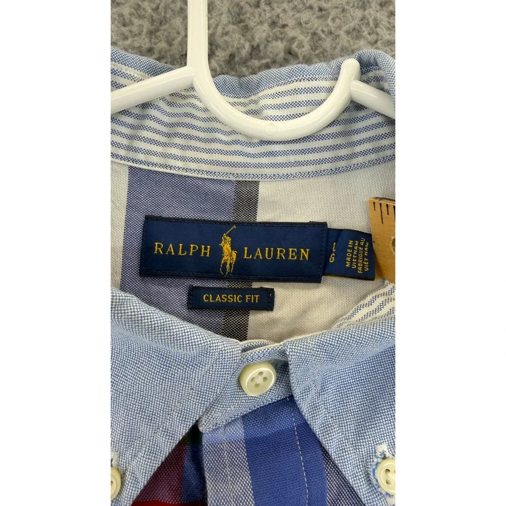 Polo Ralph Lauren Men L Classic Fit Patchwork Plaid Button Down Shirt Multicolor